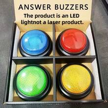 Party Buzzers With Answer - With Loud Buzz Sound & Color-Coded Buttons (Blue, Green, Red,) - For Trivia, Classroom, Family Feud, Game Shows - Compatible With AA Batteries - No Batteries Included - Party Game Show Organizer, Games For Party, Classroom Learning Tool, Vibrant Colored Buttons, Plastic Construction For Halloween,Christmas Event & Party Supplies