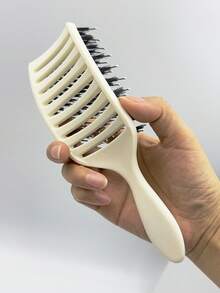 1pc Small Size Ivory Hollow Portable Styling Brush, Boar Bristle Brush, Suitable For Wet & Dry Hair