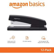 XISH  Basics - Engrapadora con capacidad de engrapado de 25 hojas antideslizante engrapadora de oficina con 1000 grapas color negro paquete de 12 - Paquete de 12+Engrapadora - Ver 2