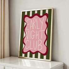 1pc Framed/Unframed Early Night Club Funny Quote Canvas Poster Retro Green Stripes Typography Wall Art Print Quirky Dopamine Decor Painting For Apartment,Living Room,Bedroom,Modern Home Decoration