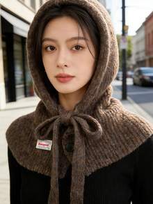 1件装女士拉法帽针织帽带围巾，保暖百搭，适合冬季度假装扮 - 摩卡色 - 查看 7