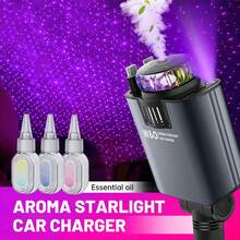 W&O Car Acessesories With 3-In-1 Multifunctional Car Charger: Perfume Diffuser, Purple Starry Sky Light & Dual 80cm Retractable Cable Charger – Durable Design, Perfect Christmas/Birthday Gift For Car Lovers. - ánh sáng xanh - Xem 5