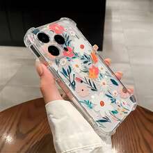 Estampado floral con colores vibrantes y fondo blanco. Esta elegante funda es compatible con los modelos  16, 15, 14 Pro Max, 13, 12, 11, XR y XS Plus. Fabricada en silicona TPU, ofrece protección contra golpes y caídas, además de una sensación superior. Es un regalo ideal para familiares, amigos y seres queridos, y una opción perfecta para Navidad. - transparente - Ver 5