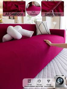1pc High Stretch Full Coverage Sofa Cover, Minimalist Style Suitable For All Seasons, Removable And Machine Washable, Anti-Pet Scratch, Durable, Fits 1/2/3/4 Seater Sofa, Includes Anti-Slip Strips - Burgundy - View 2