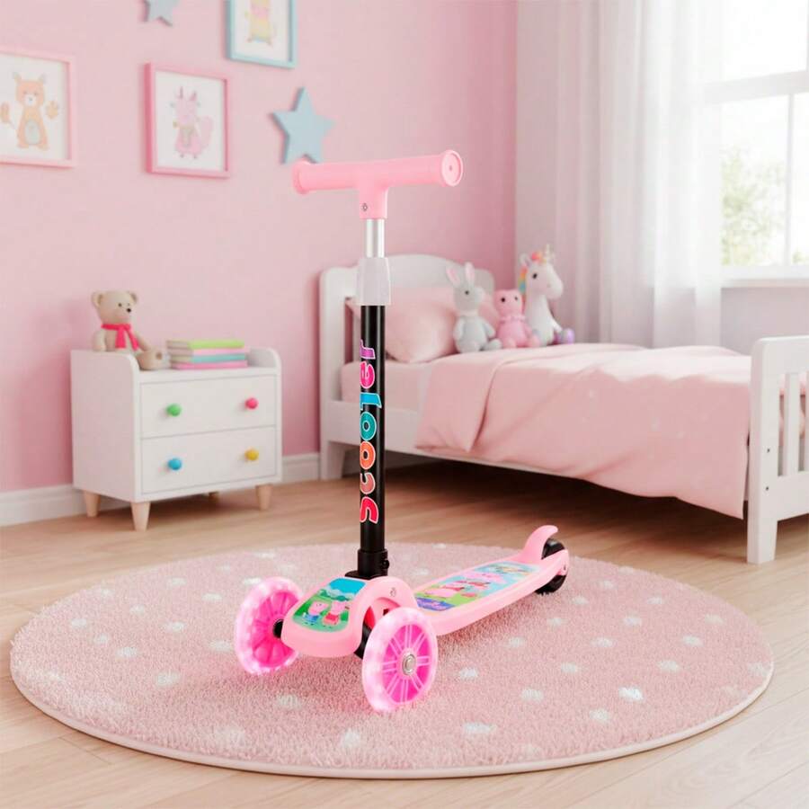 Scooter Plegable, Patin Diablo Scooter Montable 3 Ruedas Luces Led Patineta, Patin De Empuje 3 Ruedas Led Intermitente Inclinación Lean Niños Niñas de 3-12 Años. - Rosa - Ver 1