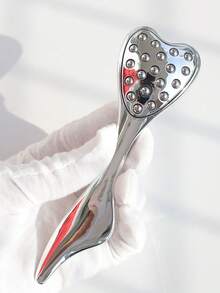 2件套心形滚轮按摩棒+刮痧板，不锈钢材质，护肤/精油涂抹器，面部按摩，眼部舒缓，面部护理，肌肉放松，手动面部按摩器，身体按摩，疏通 - 彩色 - 查看 2