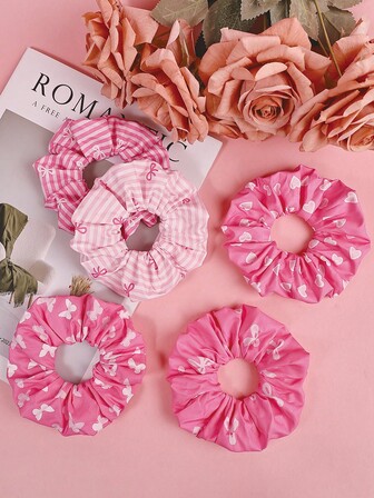 5 st/set Alla hjärtans dag flerfärgad rosett, hjärta, fjärilsmönster siden-satin hårsnoddar, lämplig som present till kvinnor