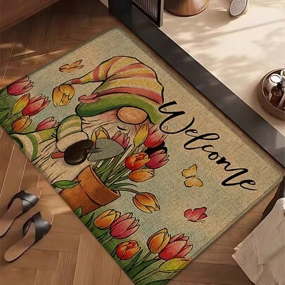 1ks bytové dekorace, lněný kuchyňský koberec s potiskem trpaslíka, koupelnová předložka, rohožka, 3D tištěný obdélníkový koberec do obývacího pokoje, ložnice, chodby, koupelny, prádelny - polyesterový koberec pro vnitřní i venkovní dekoraci