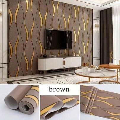 1 Roll Peel And Stick Wallpaper, Shape And Stripe Pattern, Removable, Waterproof, For Bedroom, Living Room, Home Decor, Dining Room, Hotel Renovation, Random Match, Easy To Apply, Bohemian Style Decor