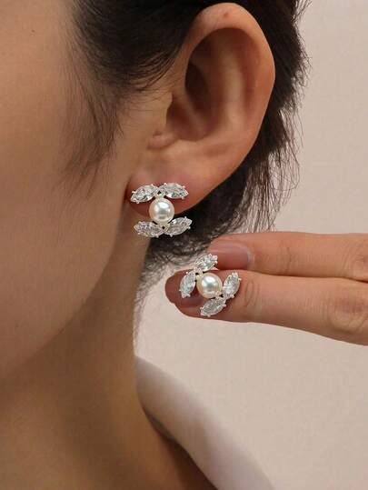 1 Pair Silver Earrings, Elegant & Cute Fashion Stud Earrings For Women, Suitable For Daily Wear And Party, Perfect Gift Choice