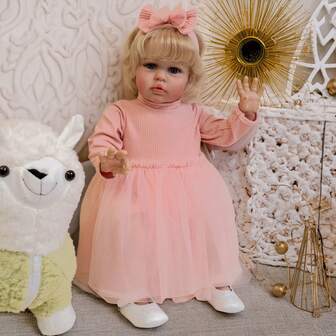 Muñeca bebé recién nacido Ellie de 24 pulgadas con piel oscura, muñeca princesa niña realista con tacto suave y piel 3D