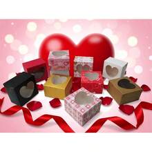 10pcs 4x4x2.5 Inch Valentine's Day Cookie Boxes, Heart Window Baking Boxes, Pie Boxes, Chocolate Strawberry Boxes, Fragile Heart Shaped Boxes, Prepared Food Boxes, Cake Boxes, New Year Gift Packaging & Storage - Valentine's Day, April 25 - View 4