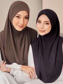 1pc Jersey Viscose High Elasticity Dual-Layer Round Edge Design Hijab Cap, Suitable For Muslim Women Daily Wear,Beach,Holiday - Multicolor - View 4