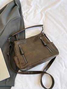 女士单肩包/手提包/斜挎包/托特包，大号斜挎包，多口袋托特包，防水单肩包，带可调节肩带 - 咖啡 - 查看 4