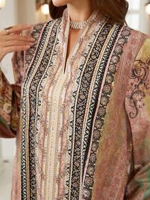 优雅女士V领长袖波西米亚印花连衣裙，采用柔软面料制成，展现别致的波西米亚风格 - BX14 - 查看 4