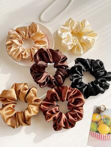 6 piezas Scrunchies de satén de seda, lazos de pelo elásticos de unicolor minimalistas, adecuados para mujeres y niñas, convenientes de usar, combinación de varios colores, accesorios de moda para el cabello, también una excelente opción de regalo. Sujetadores de cola de caballo, bandas elásticas para el cabello, gomas para el cabello, decoración de belleza para el hogar y el dormitorio - Multicolor - Ver 9