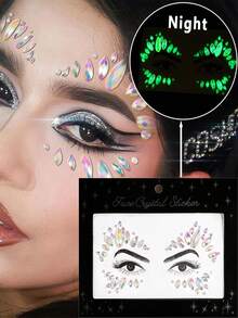 1pc Face Jewel Luminous Makeup Temporary Tattoo Sticker, Acrylic Crystal Glitter Sticker, Rainbow Teardrop Rhinestone Suitable For Valentine's Day, Halloween, Party, Rave - Multicolor - View 2