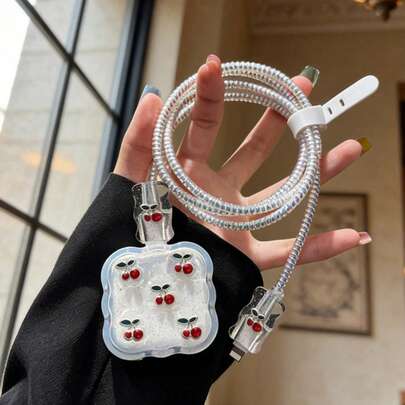 5pcs/Set Resin Cherry Decoration Protective Case For 40W Apple Charger, Compatible With IPhone 17 Series