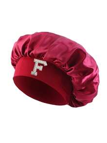 1 chiếc mũ ngủ trẻ em chữ cái A-Z, vành rộng, co giãn, bằng vải satin, bảo vệ tóc, thiết kế siêu mềm mại, thoáng khí với lớp lót chống trượt. - Màu Đỏ Sâu - Xem 7