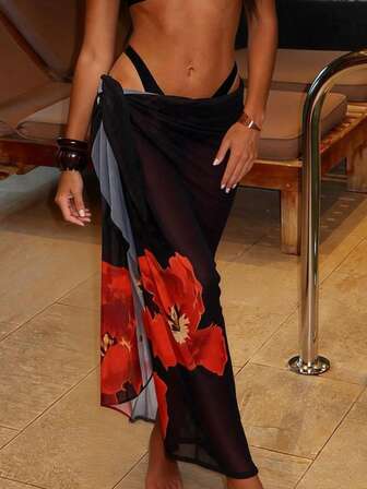 Sommarset för kvinnor vid stranden 2026. Enfärgad klänning med knytband i midjan och meshkjol för kvinnor, klänning med mesh till semestern och mellanlång kjol för stranden, röd, prydlig blommig strandmaxiklänning, casualset för kvinnor vid havet.