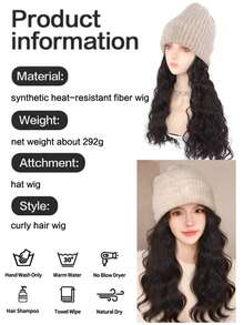 保暖针织帽假发，16英寸蓬松波浪卷发，采用耐热合成纤维制成，适合女性秋冬季佩戴。 - 彩色 - 查看 8