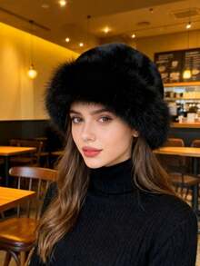 1pc Mongolian Style Thick Fleece Hat, Faux Lamb Wool Design, Unisex Windproof Ear Warmer Cap, Winter Cold Weather Outfit Women