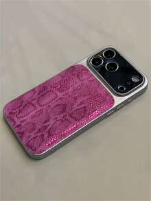 New Makeup Mirror Large Window Protective Snake Patterned PU Leather Phone Case Compatible With IPhone 17Promax 17Pro 16ProMax 15Promax 16 17 15 Pro Max Luxury Creative Solid Color Soft Artificial Leather Protect Back Shell Stylish Cover - Hot Pink - View 5