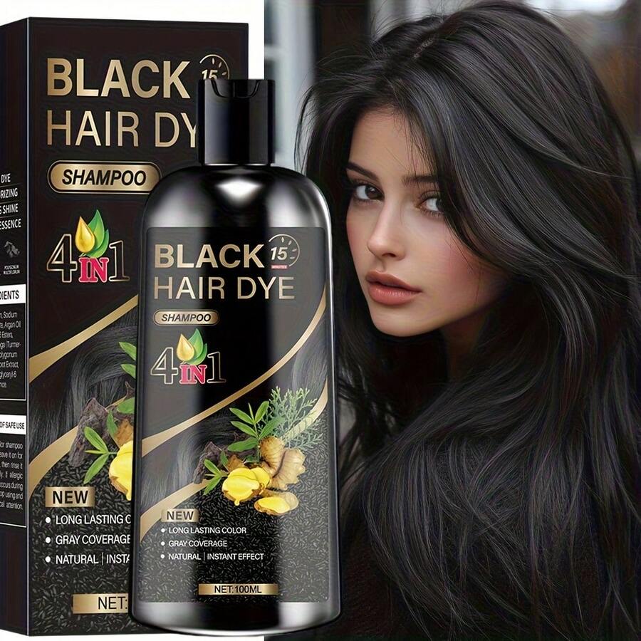 This 4-In-1 Ginger Hair Coloring Shampoo Contains Ginger And Polygonum Multiflorum Extracts. It Moisturizes And Is Gentle And Non-Irritating, Quickly Covers Gray Hair, And Provides Long-Lasting Color. Available In Black, Brown, And Chestnut Brown Shades, Suitable For All Hair Types. - màu đen - Xem 1