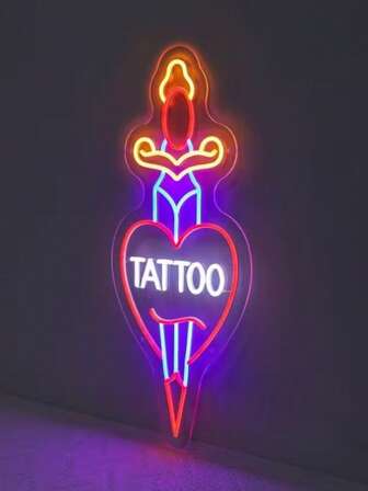1pc LED Neon Heart "Tattoo" Design Acrylic Backboard USB Powered Wall Decor Light