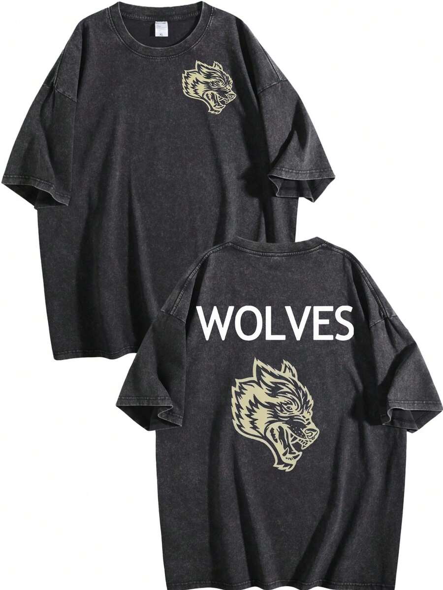230g Vintage Washed Round Neck Short Sleeved Shirt, Tiger Head Double-Sided Print, Running T-Shirt, Street Short Sleeved Shirt, Vintage Gym Sportswear, Men's T-Shirt - Đen 03 - Xem 1