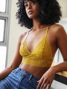 Ribbed Racerback Bralette – Lace Detail Comfort - 赭石 - 查看 1