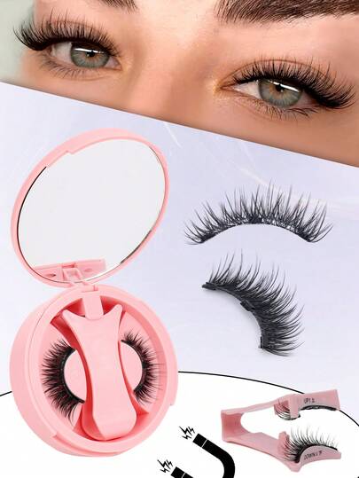 1 pereche de gene false magnetice naturale cu aplicator de gene, gene magnetice moi, nu necesită lipici, reutilizabile, ideale pentru începători