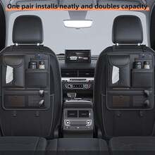 Premium Car Seat Back Storage Bag (38 * 34 Cm / 14.96 * 13.38 Inches) | Foldable & Adjustable, PU Leather Material, Multi-Compartment Design | Suitable For SUV, Sedan And Hatchback | Great For Trunk And In-Car Storage - Black - View 10