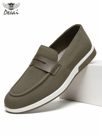 DESAI Mocasines transpirables de malla para hombres, zapatillas casuales de suela blanda y duradera, zapatos de conducir holgados y sin cordones