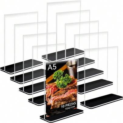 Soporte de Acrílico para Letreros/Menús Forma de L -10 Unidades Transparente Doble Cara - Incluye Base Estable, Porta Menú de Mesa Antideslizante para Restaurantes, Oficinas, Hoteles (A6, 10*15CM)