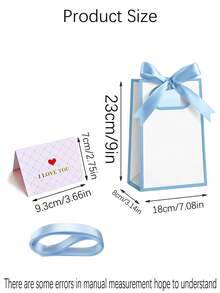 3个/套 白色派对礼品袋，蓝色滚边，优雅礼品袋，带提手和丝带蝴蝶结，适用于婚礼、生日、新娘送礼会、情人节礼物、礼品包装、送给女朋友的礼物、摄影道具，简约实用。 - 彩色 - 查看 8