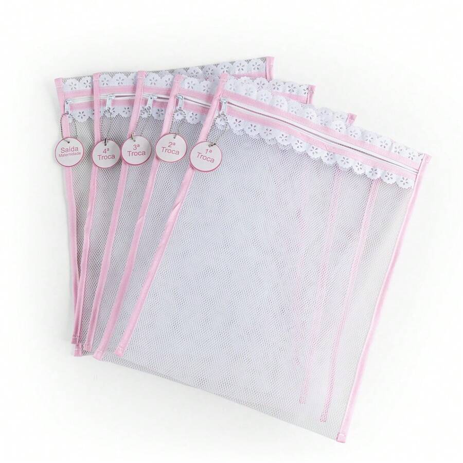Set Of 5 Baby Clothes Organizer Bags For 1st To 4th Changes + Going-Home Outfit - 淺粉色 - 查看 1