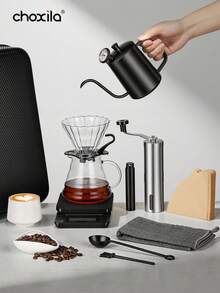 choxila 13pcs V02 Pour Over Coffee Set With Storage Box, Includes Coffee Dripper, Coffee Pot, Coffee Filters, Grinder, Coffee Cups, Digital Scale, Coffee Spoon, Cleaning Brush. Ideal Gift For Coffee Lovers, Families, Coffee Enthusiasts. Suitable For Home, Cafe, Camping, Office, Coffee Corner. - Coffee Set - View 2