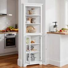 Gabinete de esquina moderno de 165 cm de alto para baño con puertas de vidrio y estantes ajustables, vitrina de 5 niveles, ahorra espacio en la cocina, sala de estar y estudio. - Blanco - Ver 3