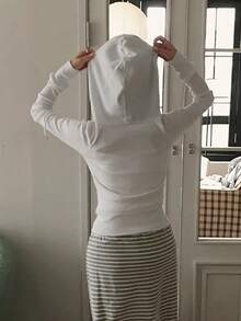 YCYC Niche Slim Fit Versatile Casual Zip-Up Hooded Sweatshirt Sweatshirt Women's Sports Short Jacket - White - View 7