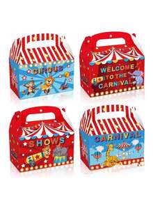 6/12个装，嘉年华马戏团主题礼品盒，大象图案狂欢节派对糖果手提盒 - 彩色 - 查看 1