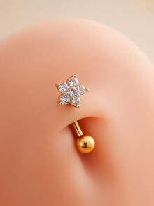 1 件不锈钢反向条形肚脐环，可爱的肚脐穿孔饰品，适合日常佩戴 - 倒桿花 - 查看 8