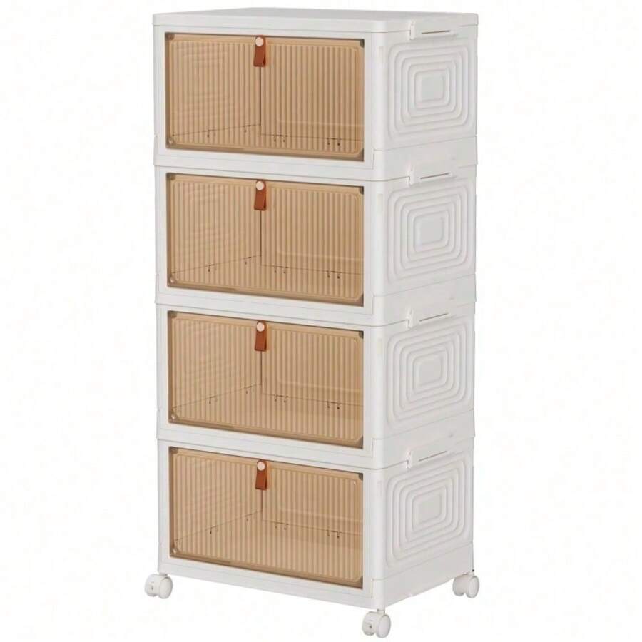Large Folding Storage Box Stackable Case Cabinet Closet Home Organizer On Wheels - White - View 1