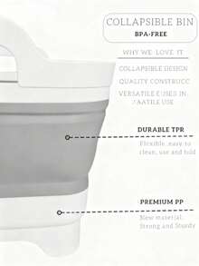 Kitchen & Apartment Collapsible Sink 9L - Foldable Dish Tub With Drain Plug For Vegetable Washing (Gray) - 灰色 - 查看 3