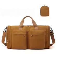 Foldable Travel Duffel Bag, Lightweight Luggage Bag With Shoes Compartment, Waterproof Multi-Partition Bag,Weekender Overnight Bag For Men & Women,Multi-Pockets Solid Color Baggage Bag,Dry Wet Separation Bag - 棕色 - 查看 1