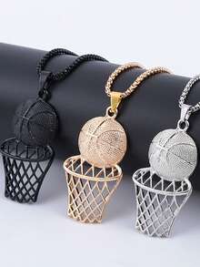 1pc Men's Hip-Hop Basketball & Hoop Shaped Pendant Necklace