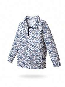 Quarter Zip Camo Hoodie Shirt For Women With Kangaroo Pocket Duck Camo Boyfriend Style Duck Camo Womens Sweatshirt, Lightweight Quick Dry Polyester Shirt - 藍色 - 查看 2