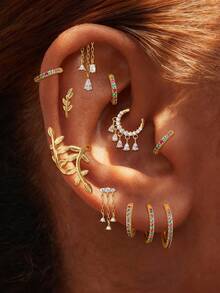 1Pc Colorful 925 Sterling Silver Earrings For Women Hiphop Bohemia Flat Back Stud Earring Ear Clip Helix Cartilage For Daily Wear Wedding Party Engagement Christmas Gifts Fine Jewelry - Gold - View 1