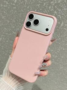1pc Pink Faux Leather Texture Phone Case With Lens Protection And Shock-Absorbing Function, Suitable For IPhone And Galaxy, Minimalist Fashionable Aesthetic Accessory For IPhone 15/16/17/17 Pro Max - Pink - View 4