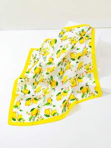 1pc Women's Cherry Lemon Theme Silk Scarf, Contrast Color Satin Small Square Scarf, Fresh Neck Decor Neckerchief For Spring/Summer - Multicolor - View 10
